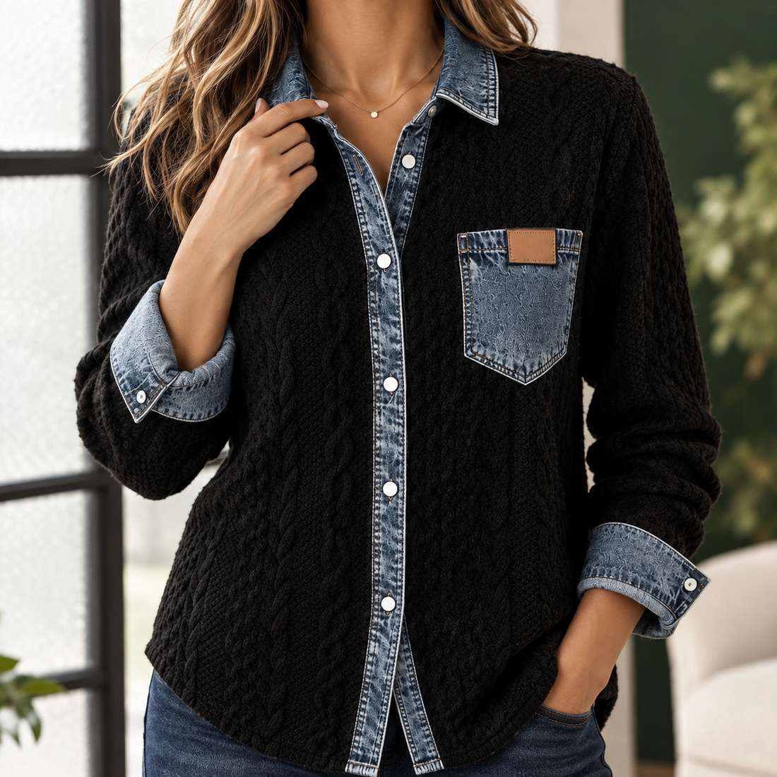 Adrienne-Lane Cable Knit Overshirt - Lead Product Detail