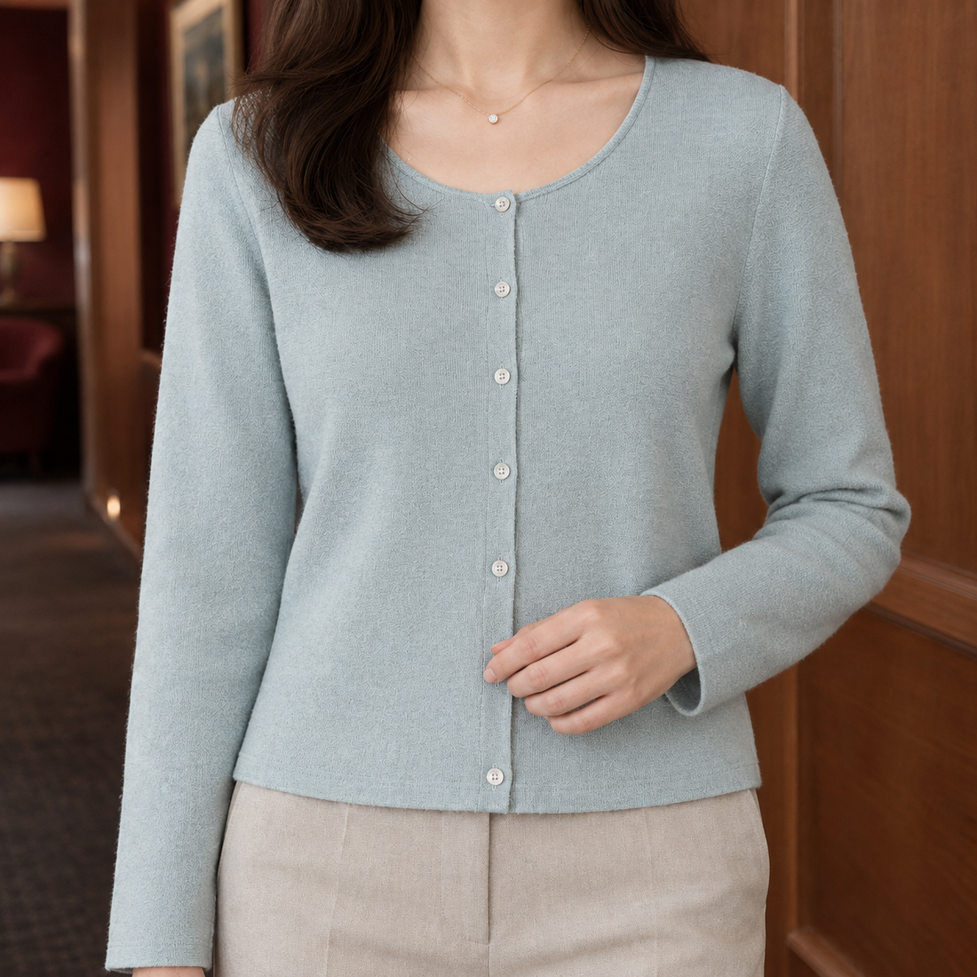 Modesty-Belle Scoop Neck Cardigan - Lead Product Detail