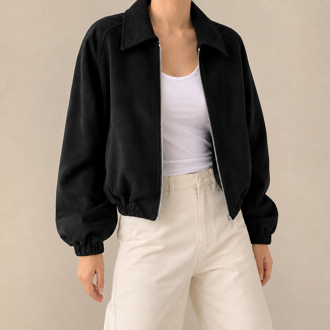 Thornbury Faux Suede Crop Jacket - Black