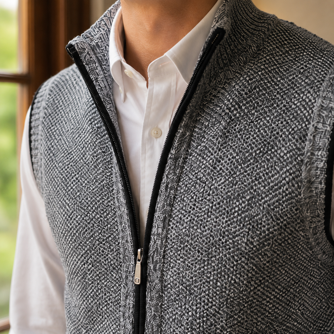 Caleb Sleeveless Knit Jacket - Lead Product Detail