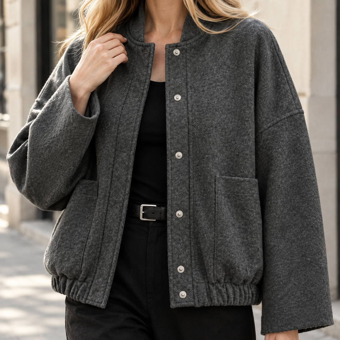 Chantal-Marie Relaxed Bomber Jacket - Lead Product Detail