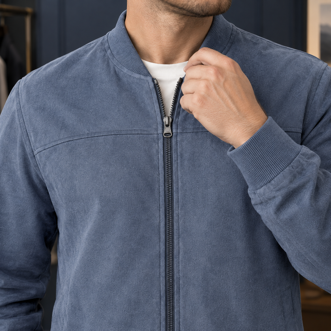 Hadrian Suede Bomber Jacket - Lead Product Detail