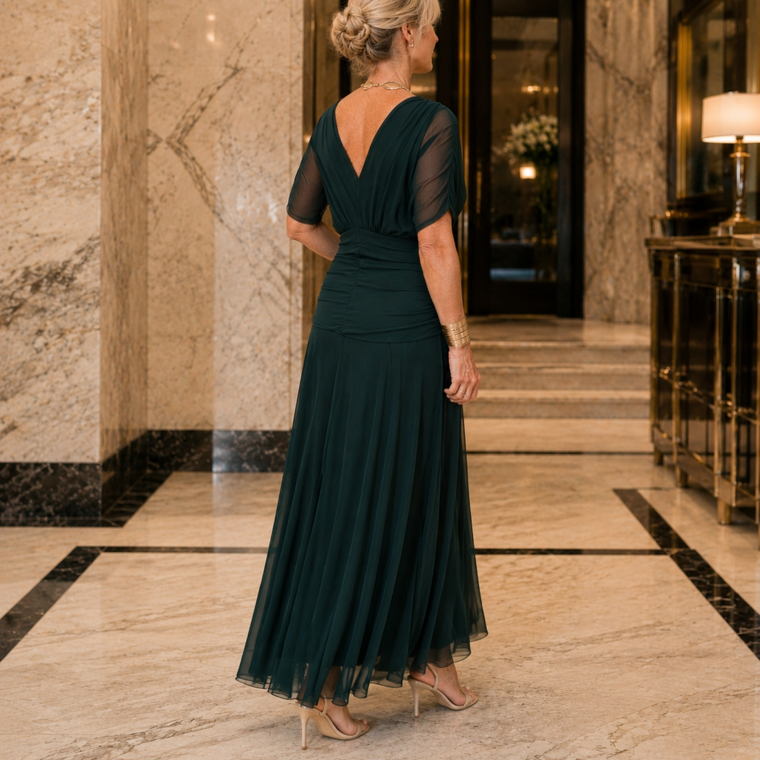 Serena-Pearl Draped Maxi Dress - Lead Alternate View