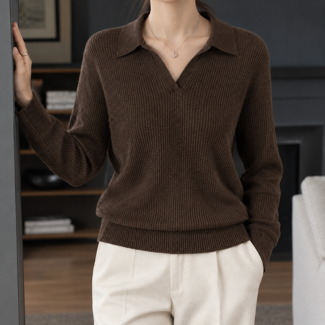Xaviera-Elise Ribbed Polo Sweater - Lead Product Detail