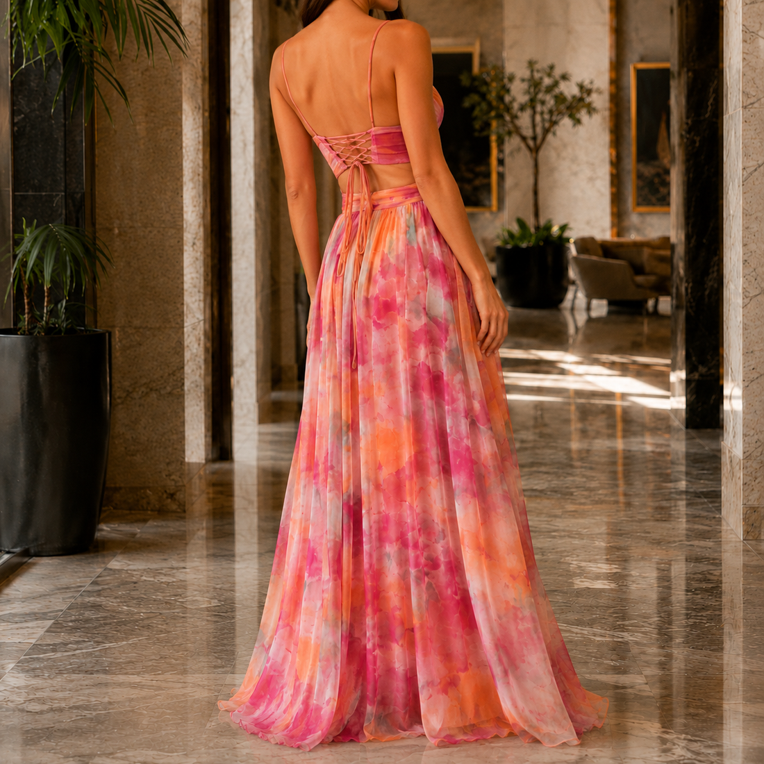 Mina Watercolor Maxi Dress - Lead Alternate View