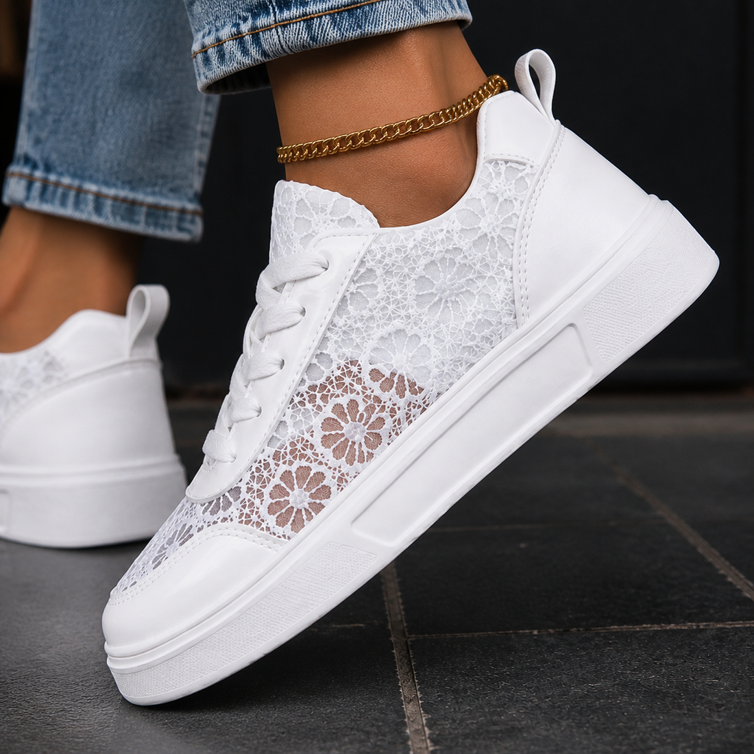 Piras Floral Lace Sneakers - Lead Product Detail