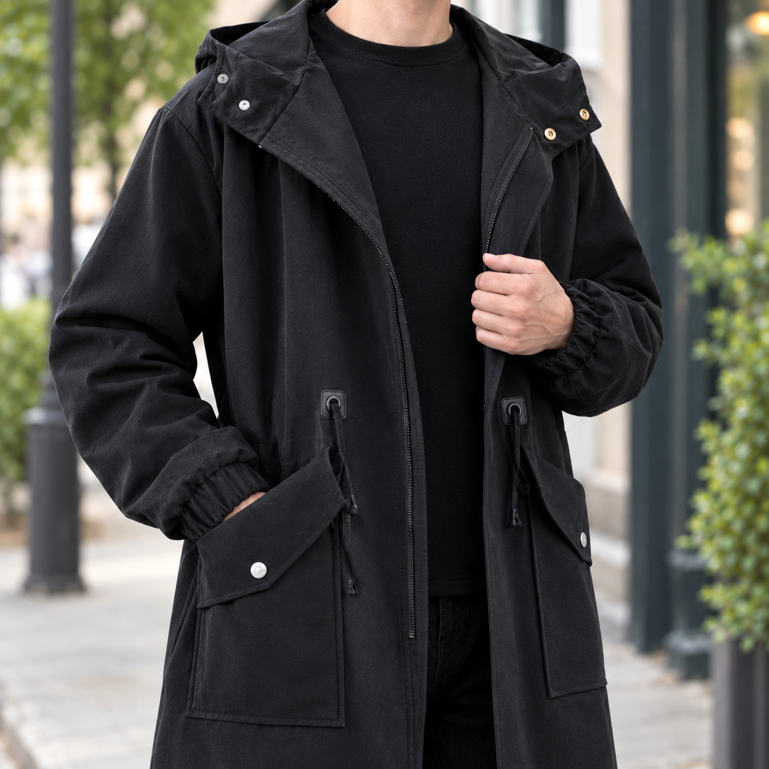 Augustin Hooded Overcoat - Lead Product Detail