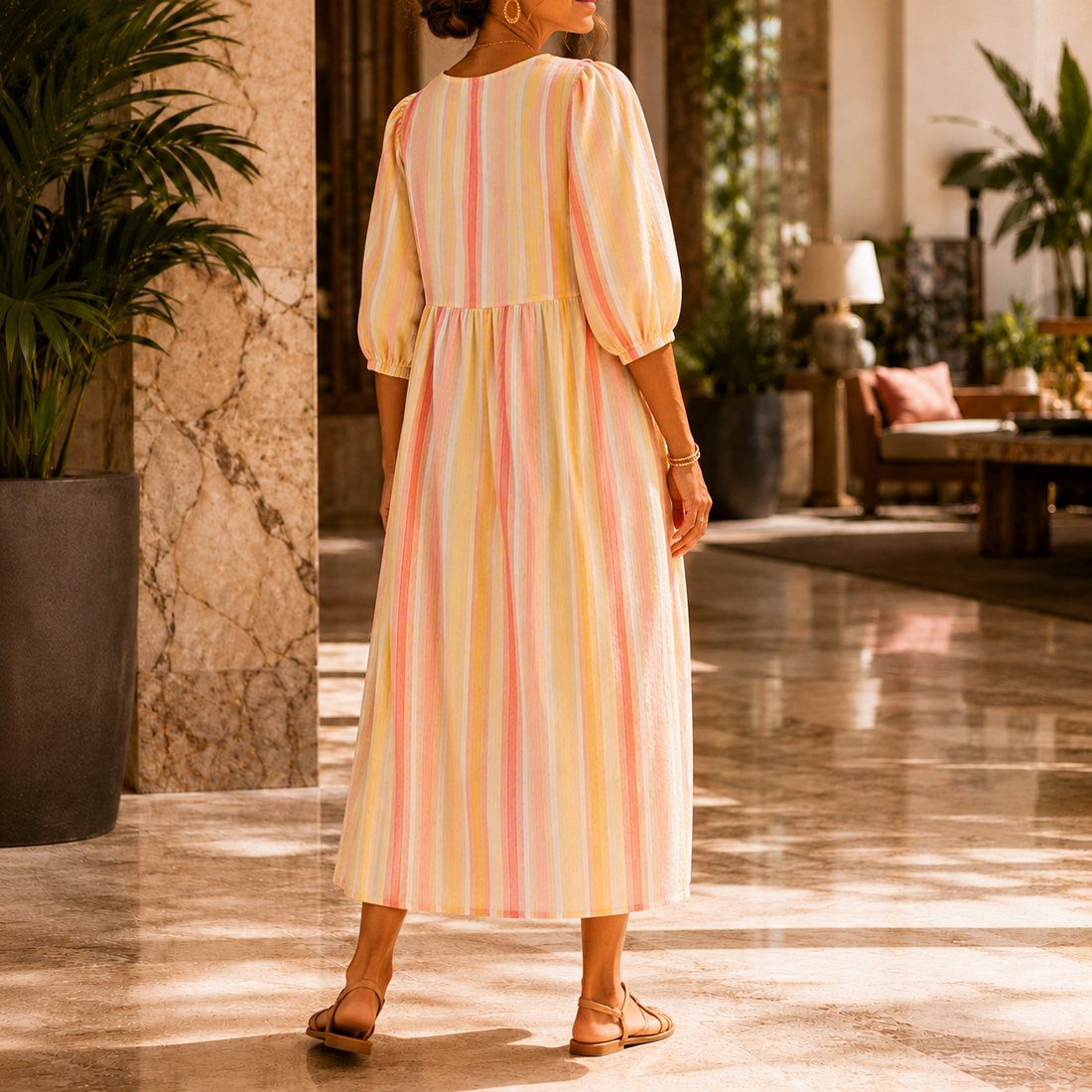 Audrey Striped Midi Dress - Lead Alternate View