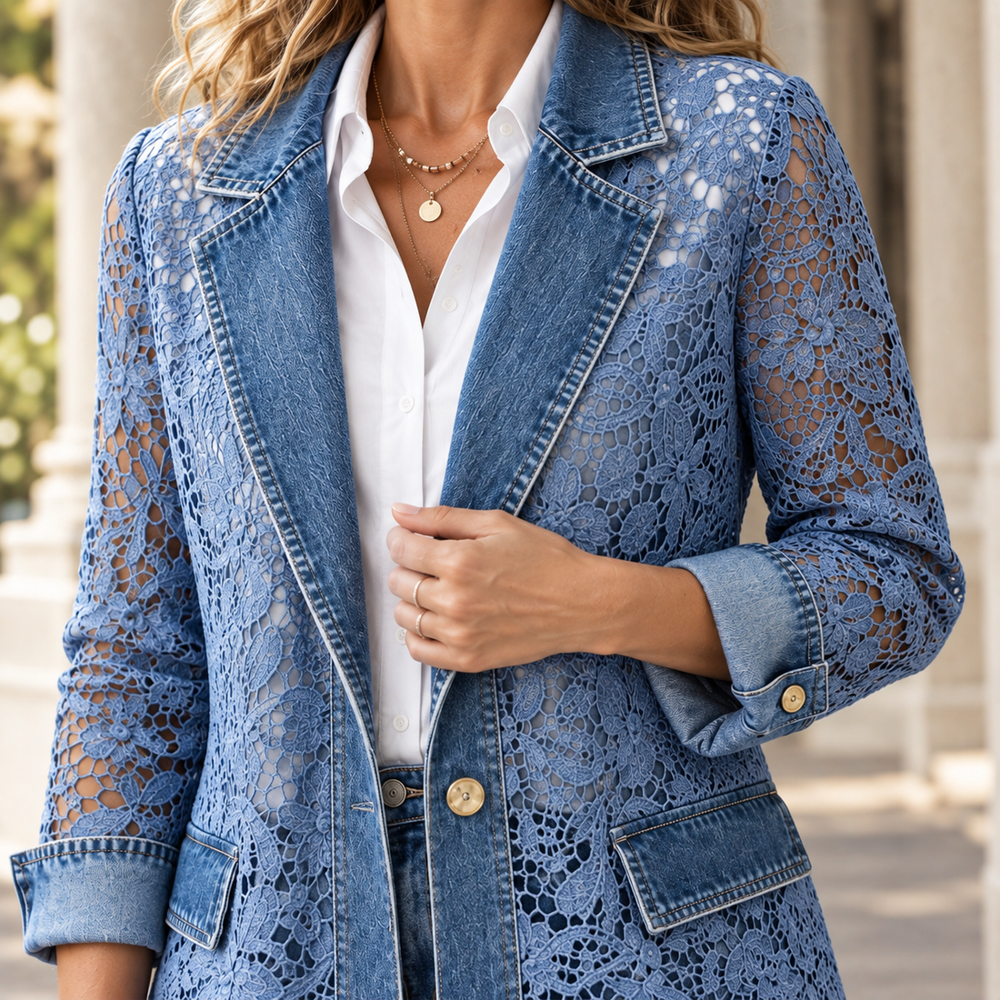 Carmen-Elise Lace Panel Jacket - Lead Product Detail