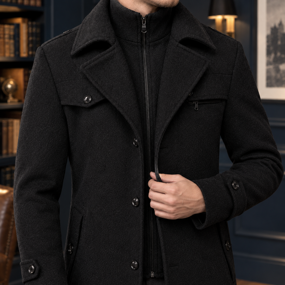 Vaughn Double Collar Coat - Lead Product Detail