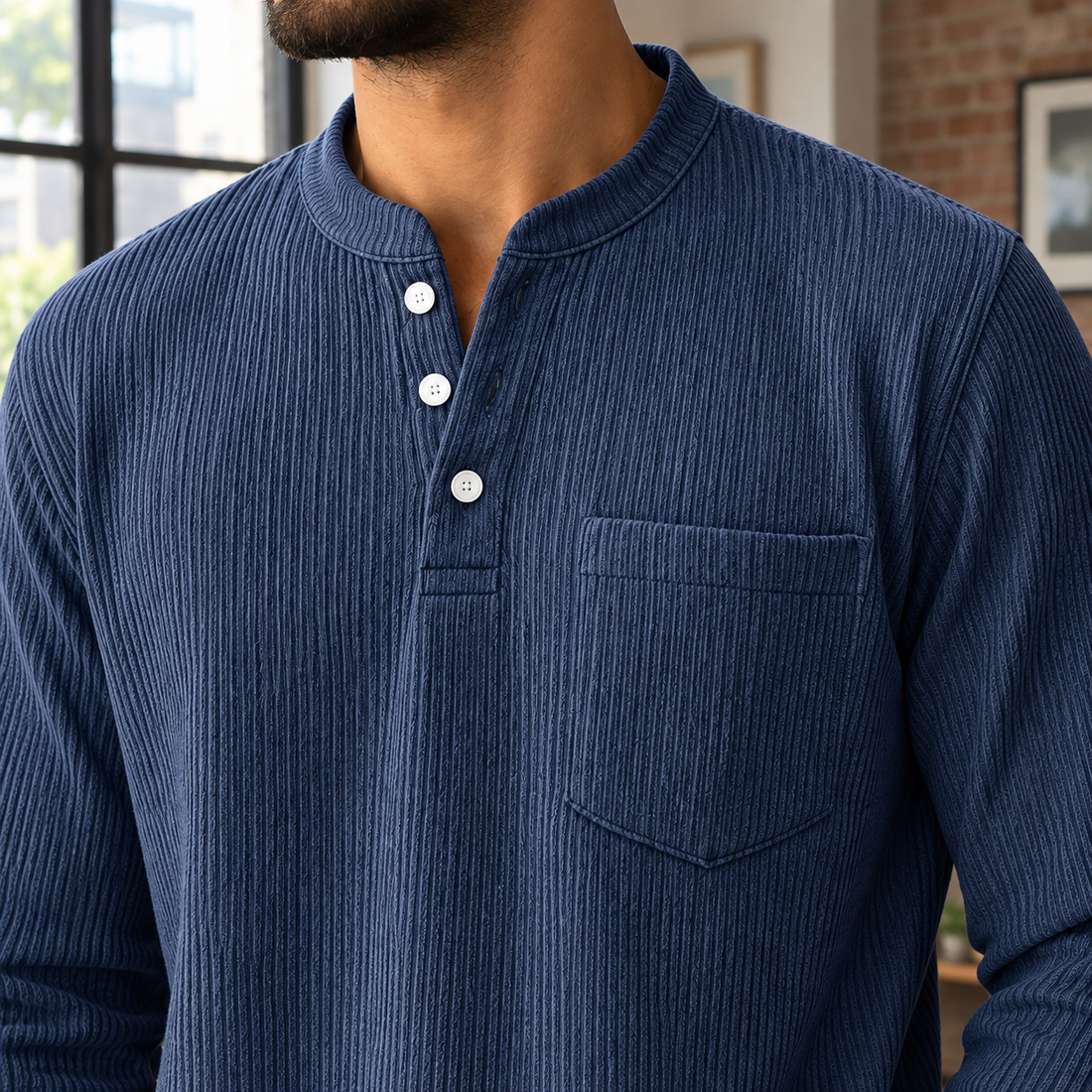 Dorian Ribbed Henley - Lead Product Detail