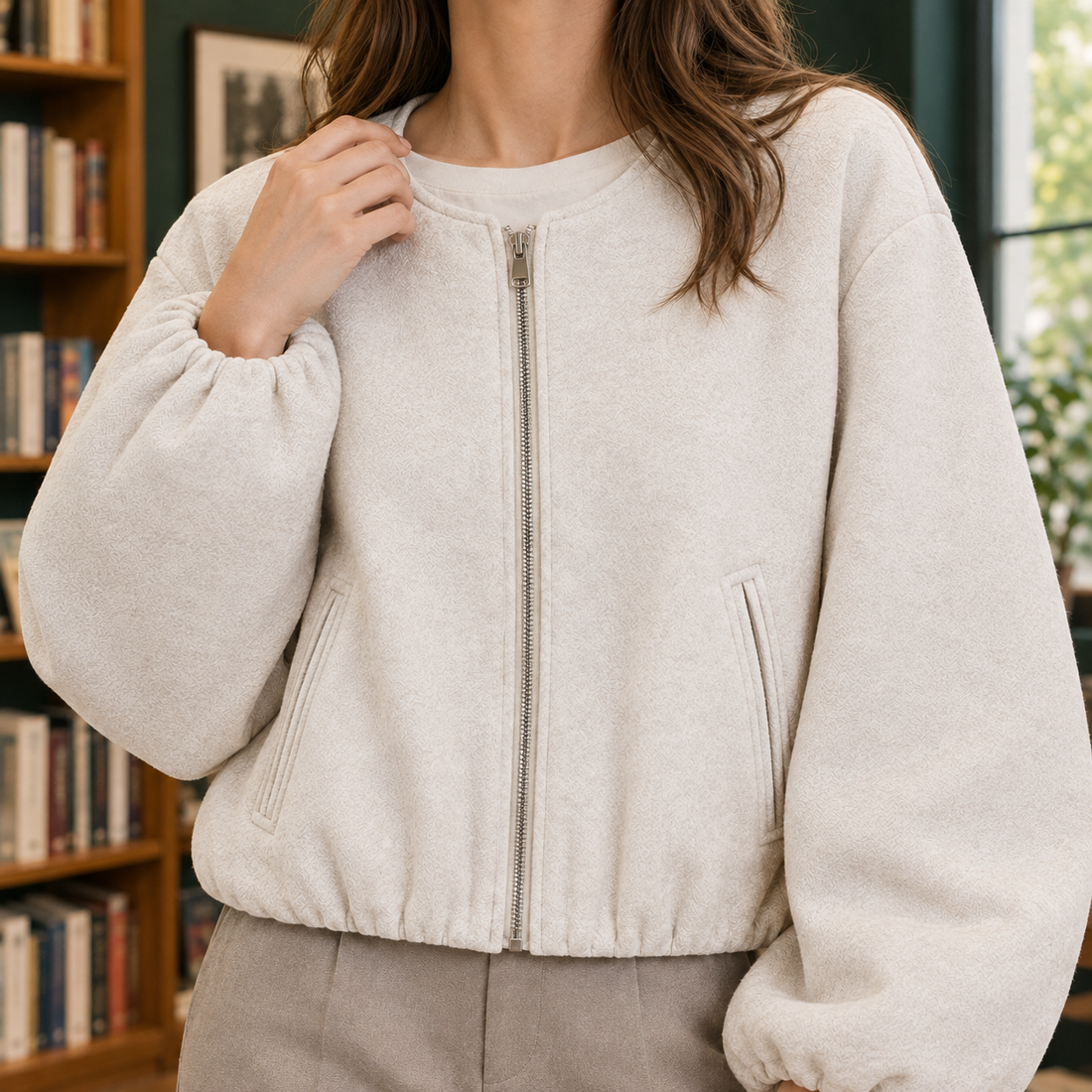 Erin-Eve Cropped Bomber Jacket - Lead Product Detail