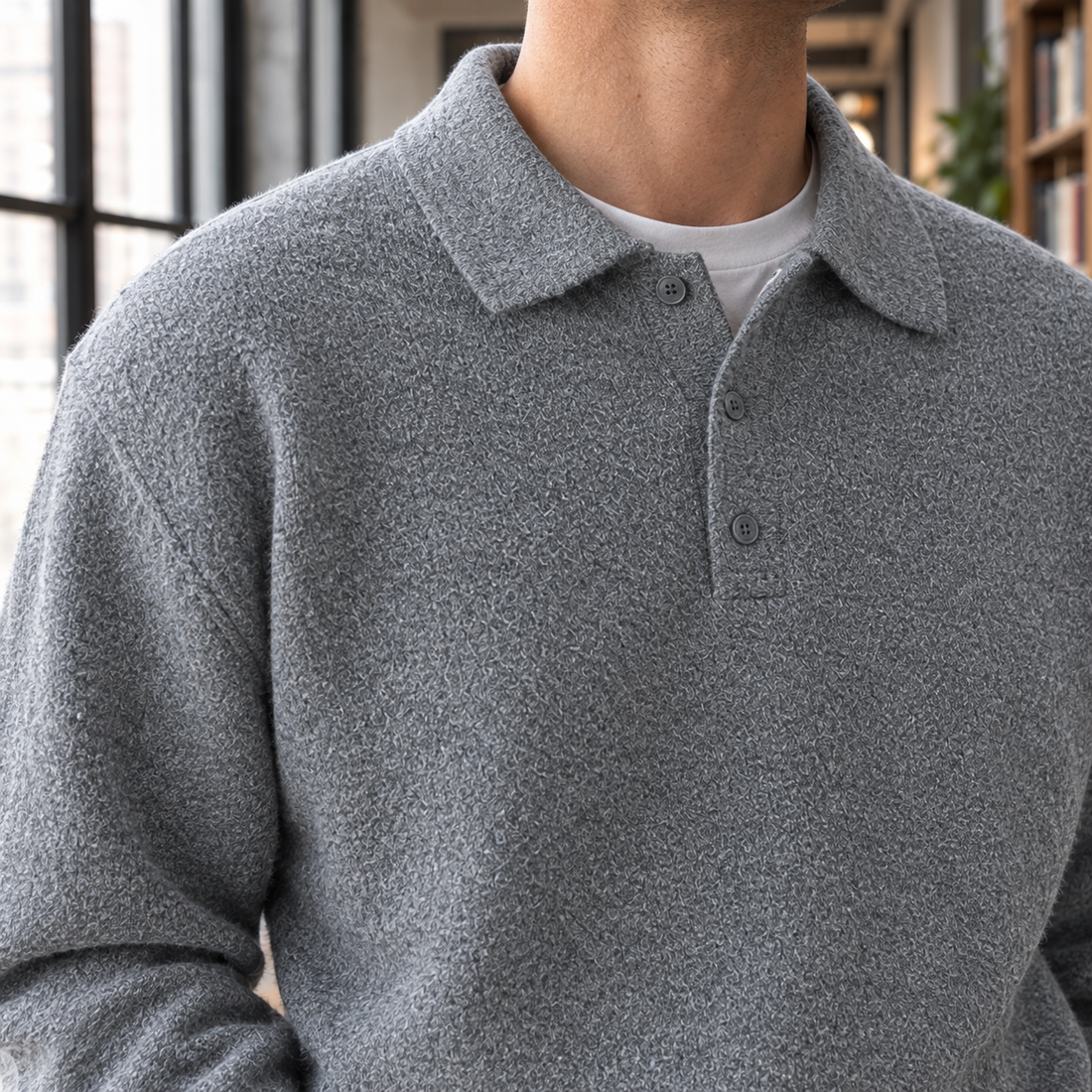 Alderic Chenille Polo Sweater - Lead Product Detail