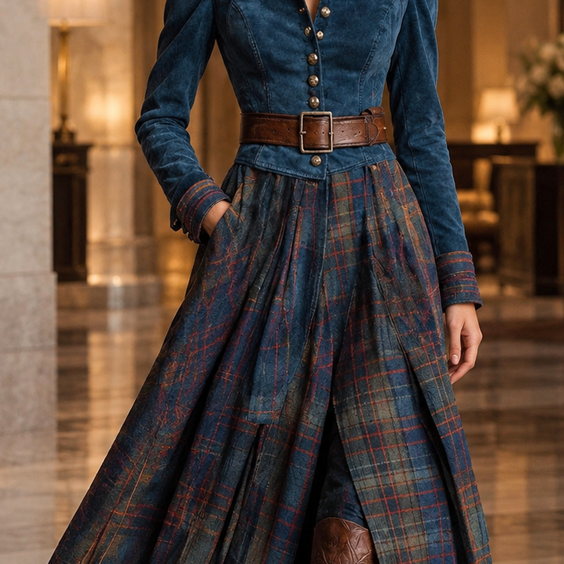 Zoe-Marie Belted Plaid Dress - Lead Product Detail