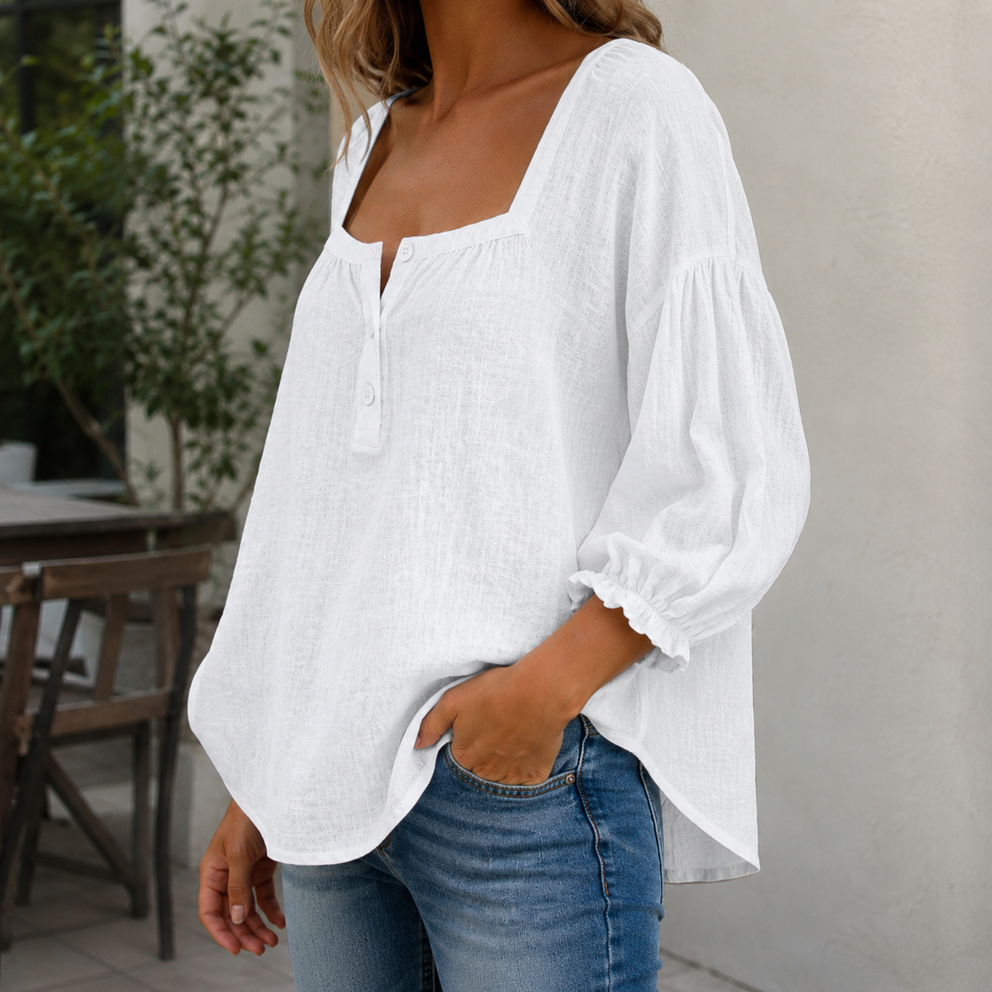 Valencia Square Neck Blouse - Lead Alternate View