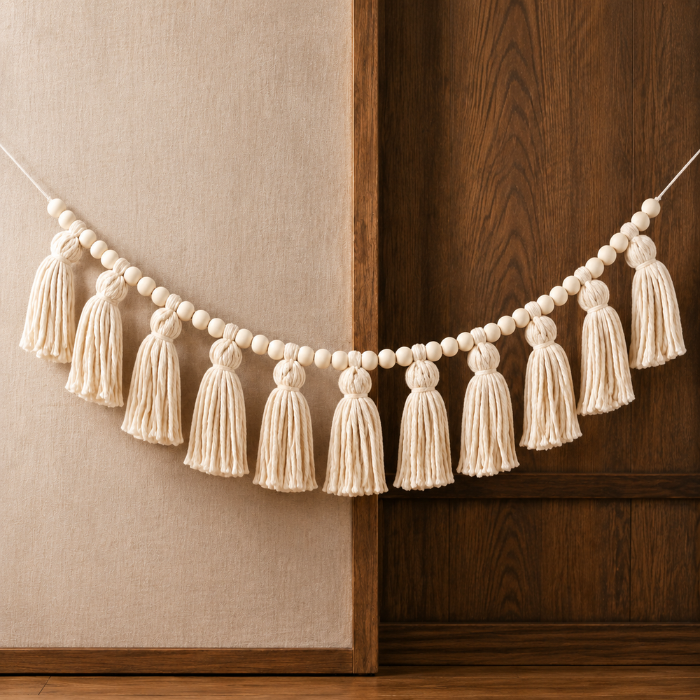 Mason Beaded Tassel Garland - Cream