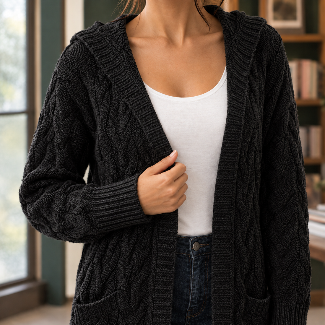 Giselle-Eve Cable Knit Cardigan - Lead Product Detail