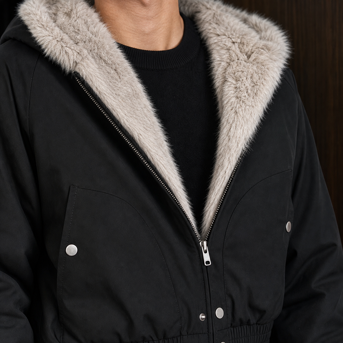 Marco Plush Trim Jacket - Lead Product Detail