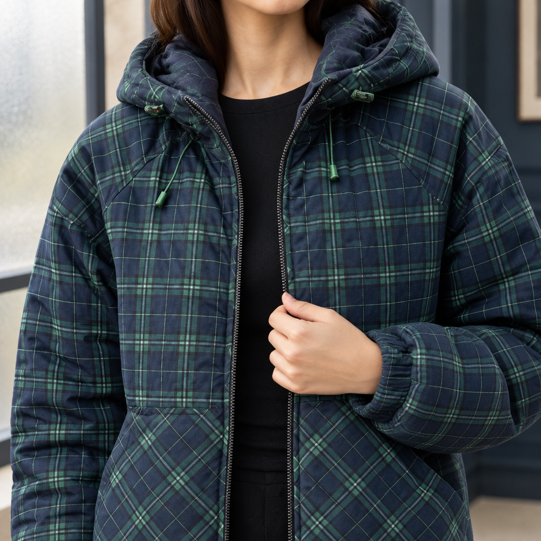 Anouk-Grace Plaid Hooded Jacket - Lead Product Detail