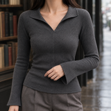 Isabelle-Jade Collared Knit Top - Lead Product Detail