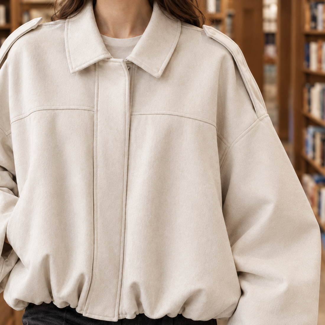 Clemence-Marie Suede Bomber Jacket - Lead Product Detail