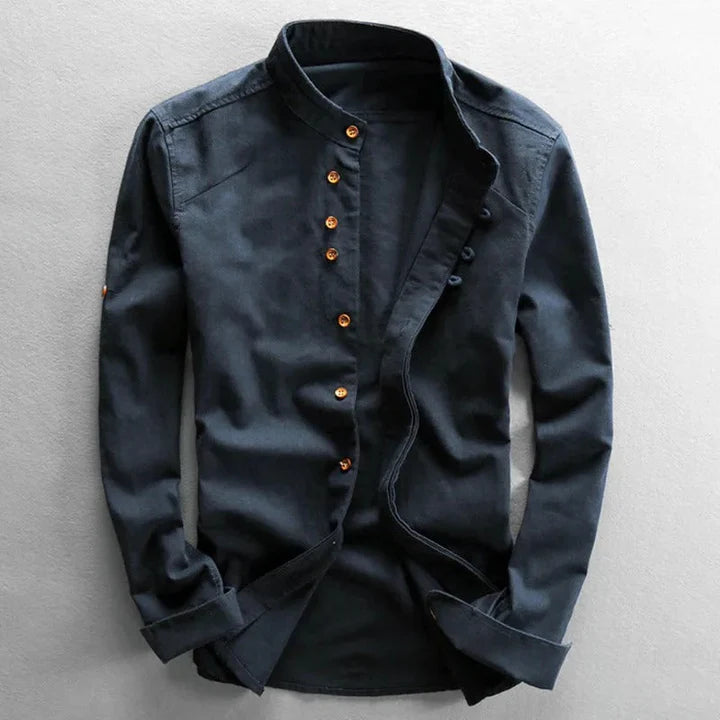 Sapporo Band-Collar Shirt - Navy