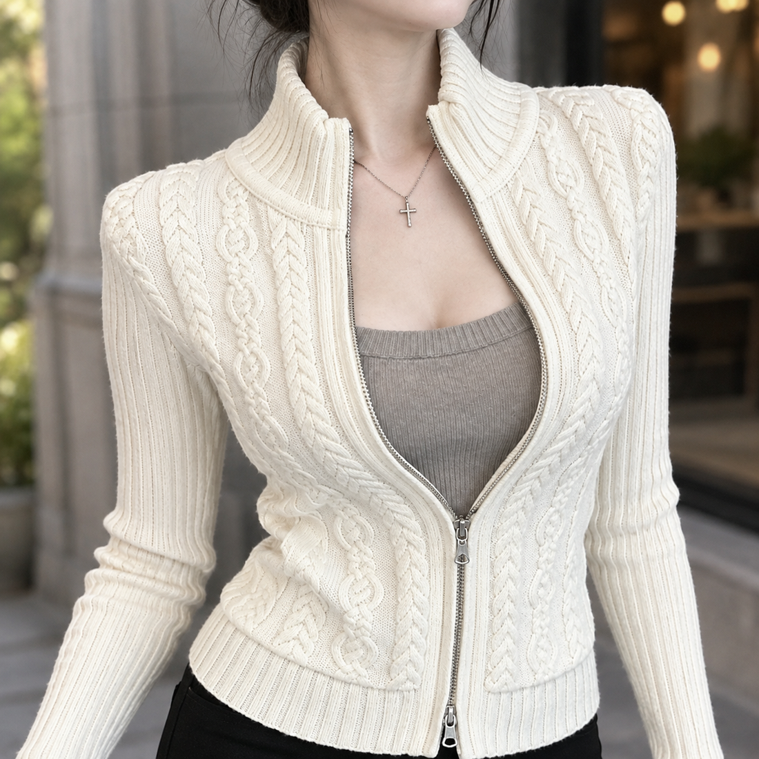 Leila Cable Knit Cardigan - Lead Product Detail