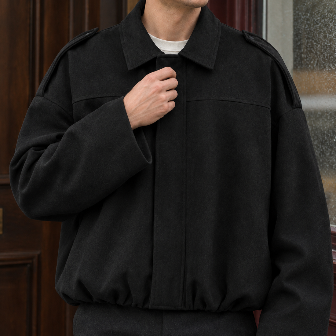 Marco Suede Bomber Jacket - Lead Product Detail
