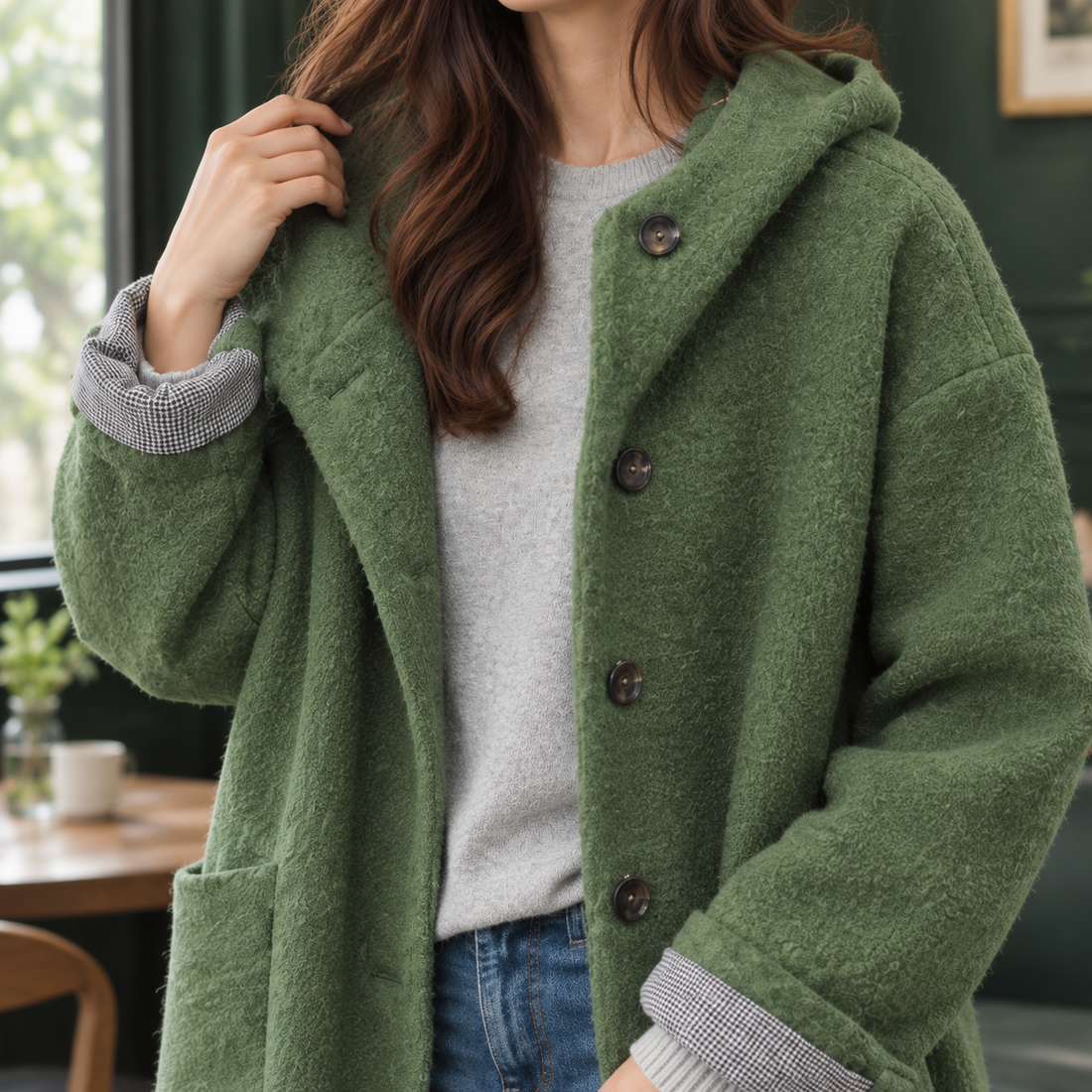 Antonia-Sage Hooded Coat - Lead Product Detail
