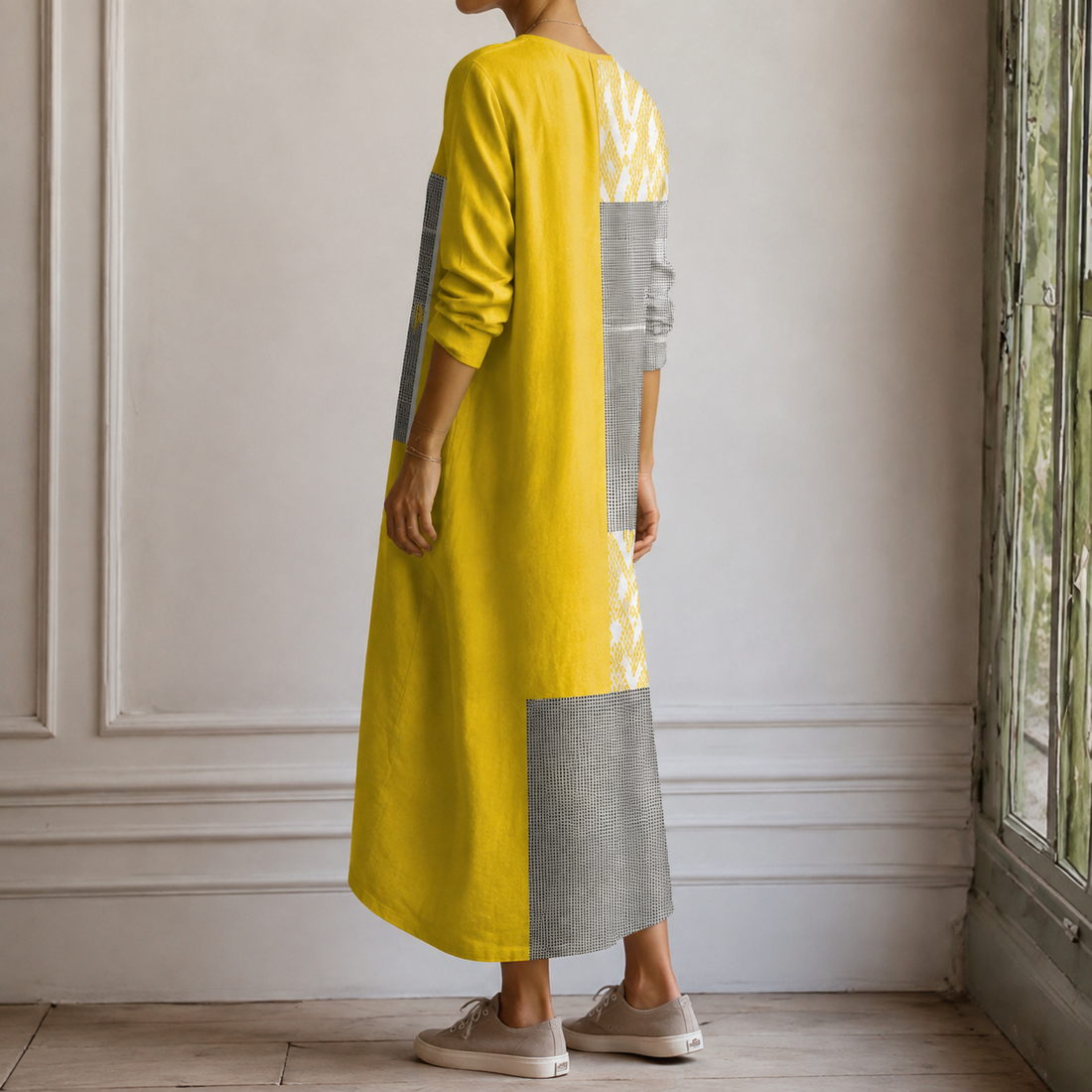 Isabeau-Eve Patchwork Dress - Lead Alternate View