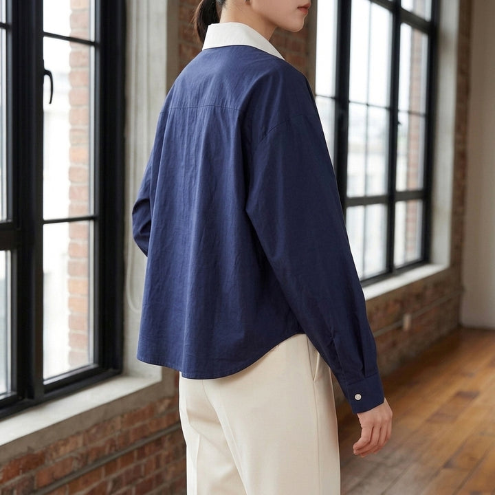 Vivienne Contrast Collar Top - Lead Alternate View