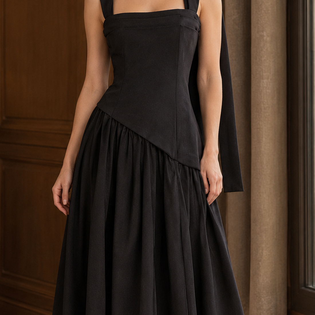 Evelina-Sage Asymmetric Maxi Dress - Lead Product Detail
