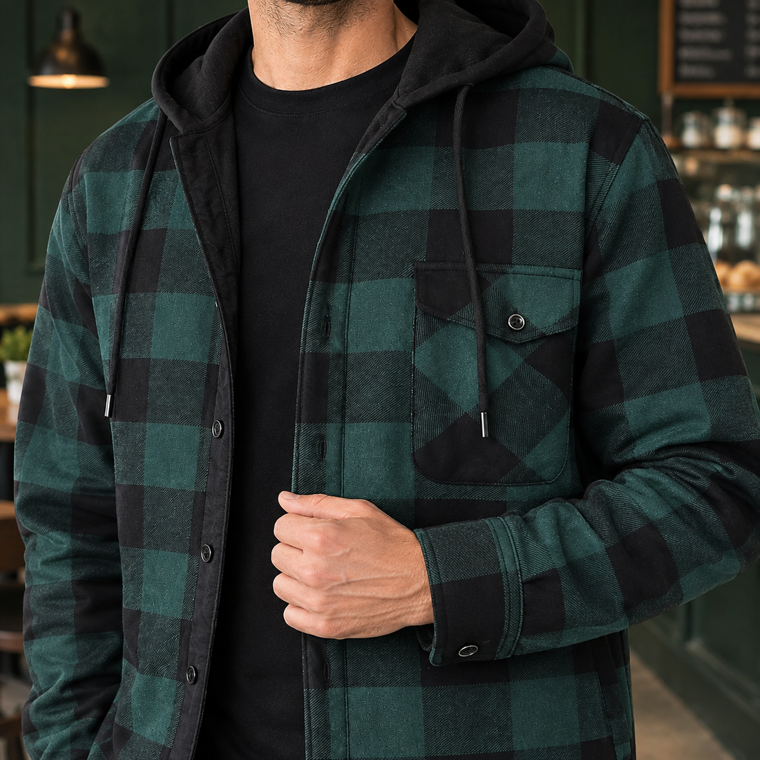 Sterling Hooded Plaid Jacket - Lead Product Detail