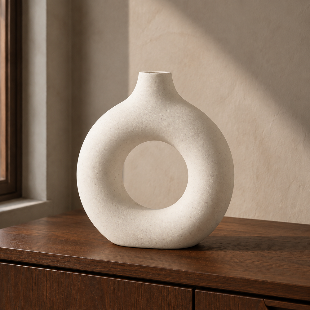 Greystone Sculptural Ring Vase - White
