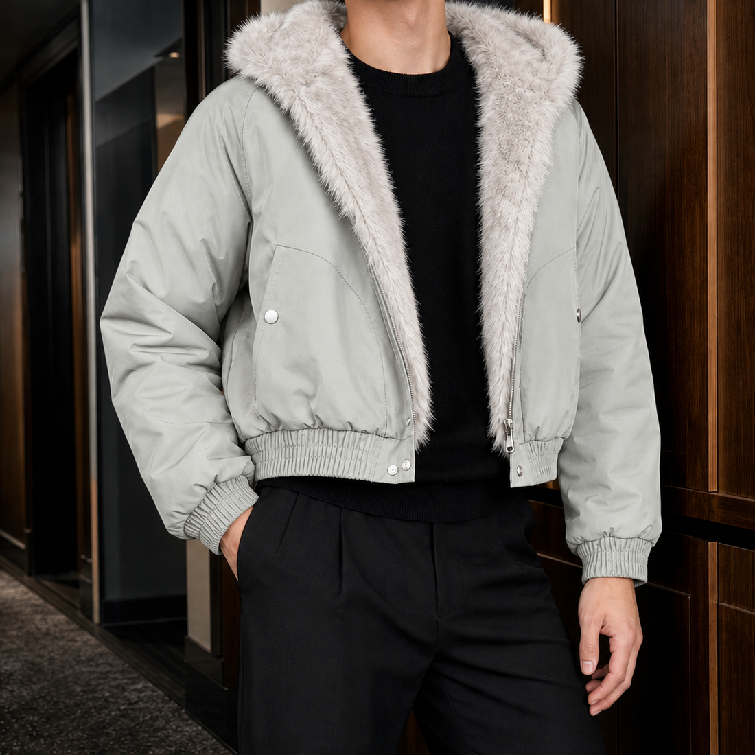 Marco Plush Trim Jacket - Gray