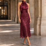Madeleine-Lane Disc Appliqué Dress - Burgundy