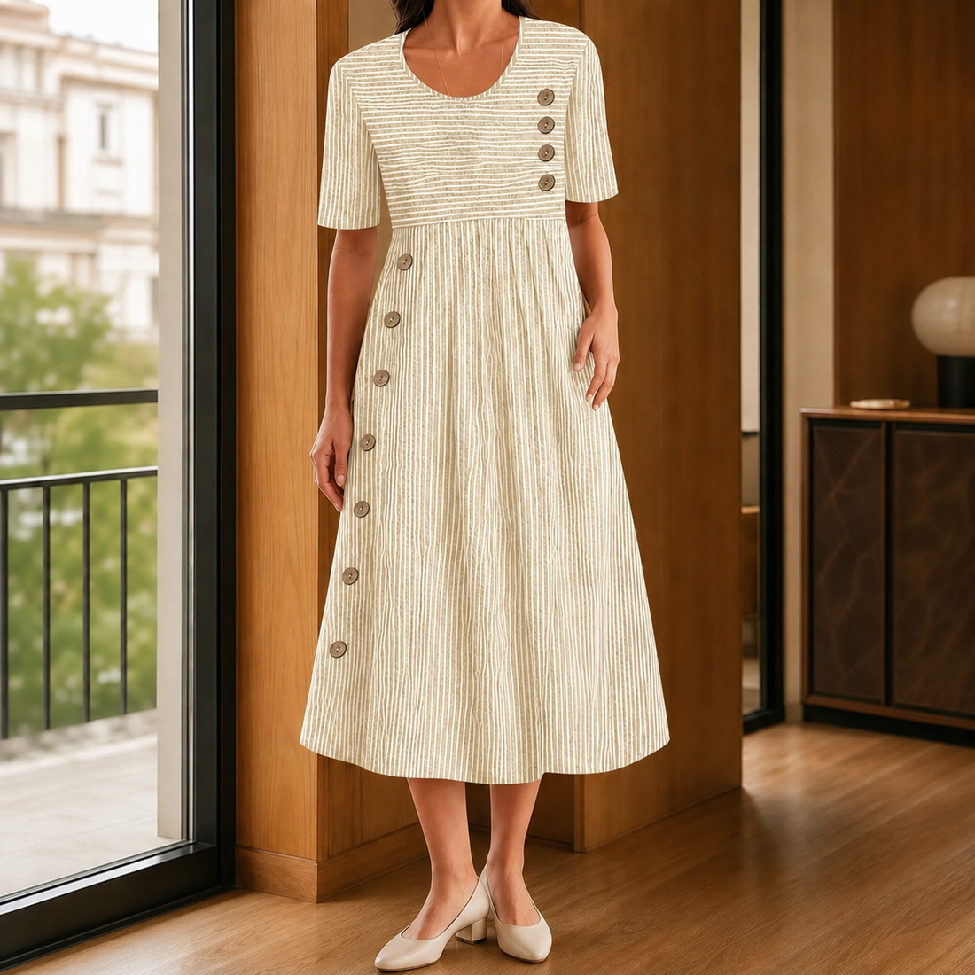 Tatiana-Louise Striped Midi Dress - Apricot