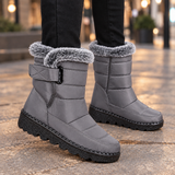 Mantova-Lucca Plush Collar Boots - Gray Fur Collar