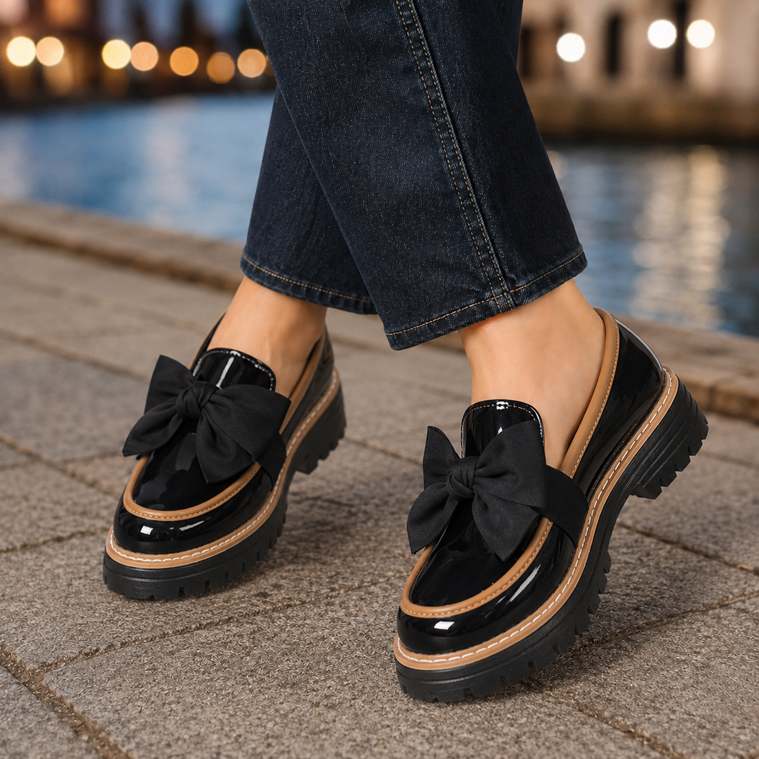 Cortona Bow Loafers - Black