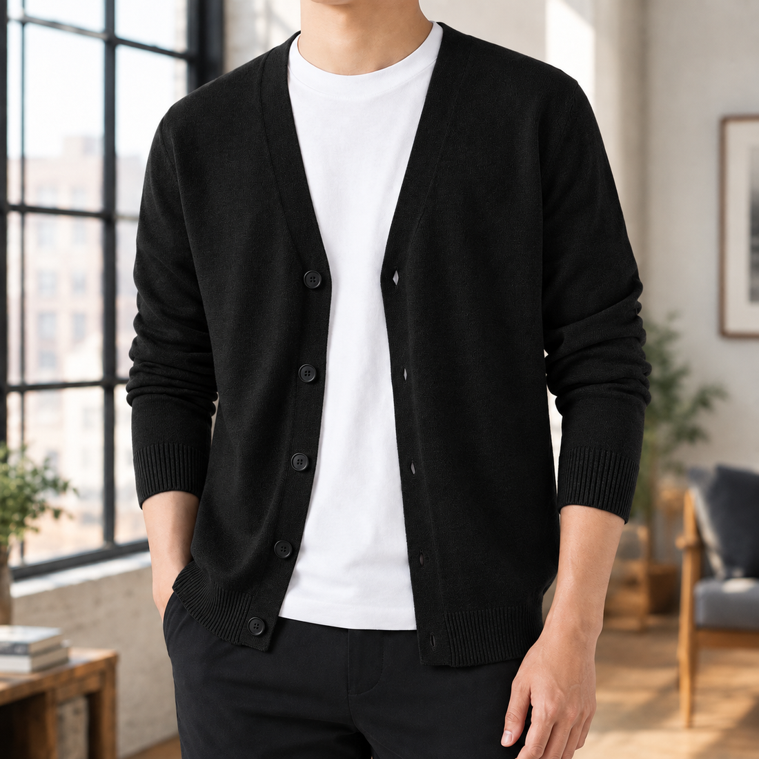 Pascal Button Front Cardigan - Black