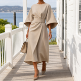 Astrid-Hope Belted Midi Dress - Beige