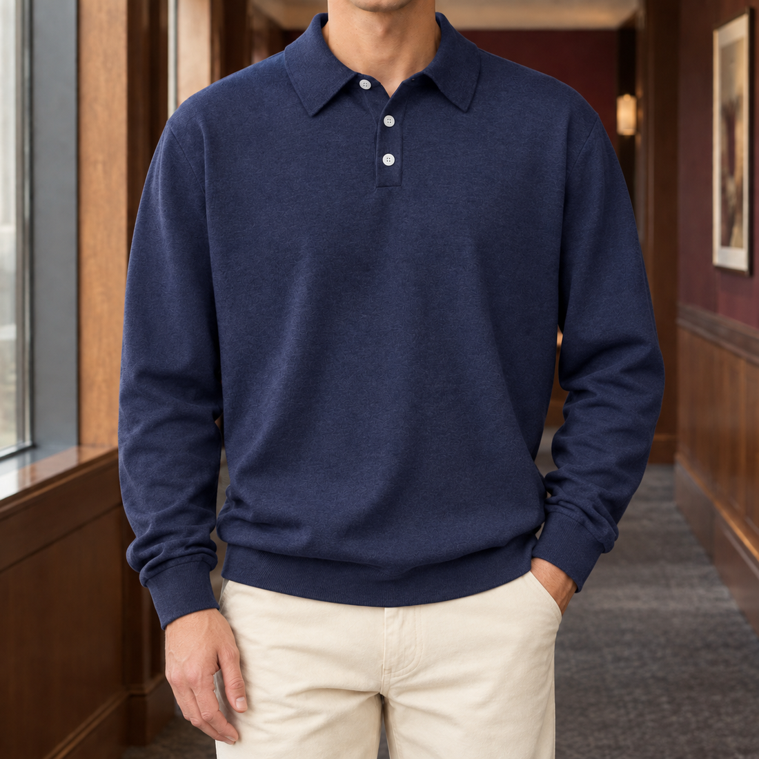 Ross Open Collar Polo - Navy Blue