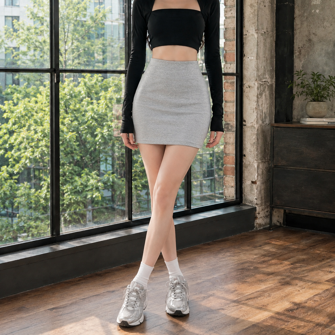 Imogen-Skye High-Waist Mini Skirt - Light Gray