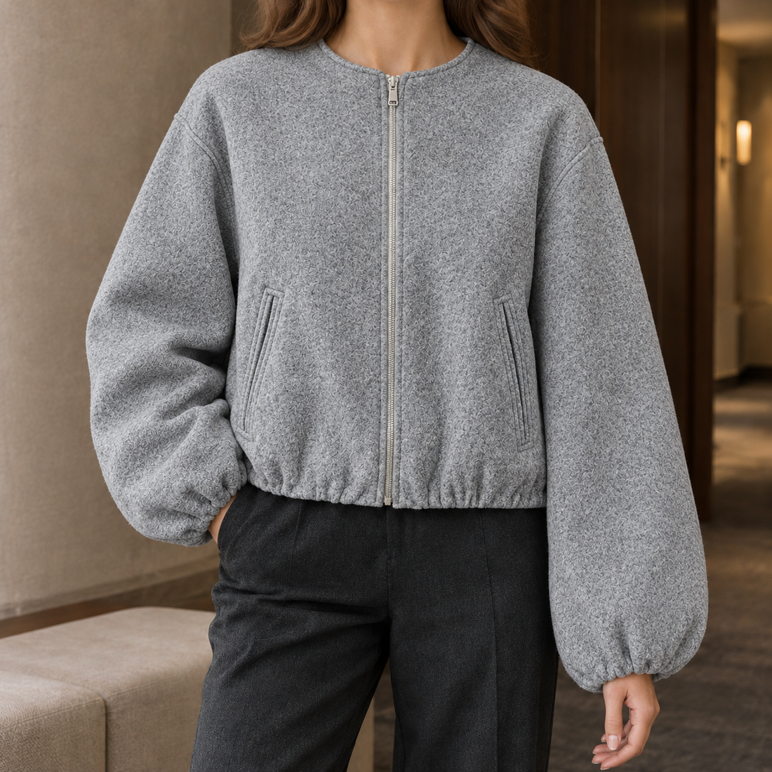 Pippa-Lane Balloon Sleeve Jacket - Space Gray