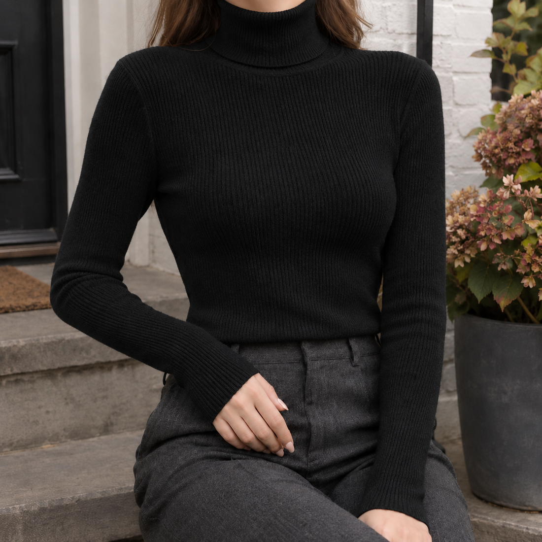 Adeline-Jade Ribbed Turtleneck - Black