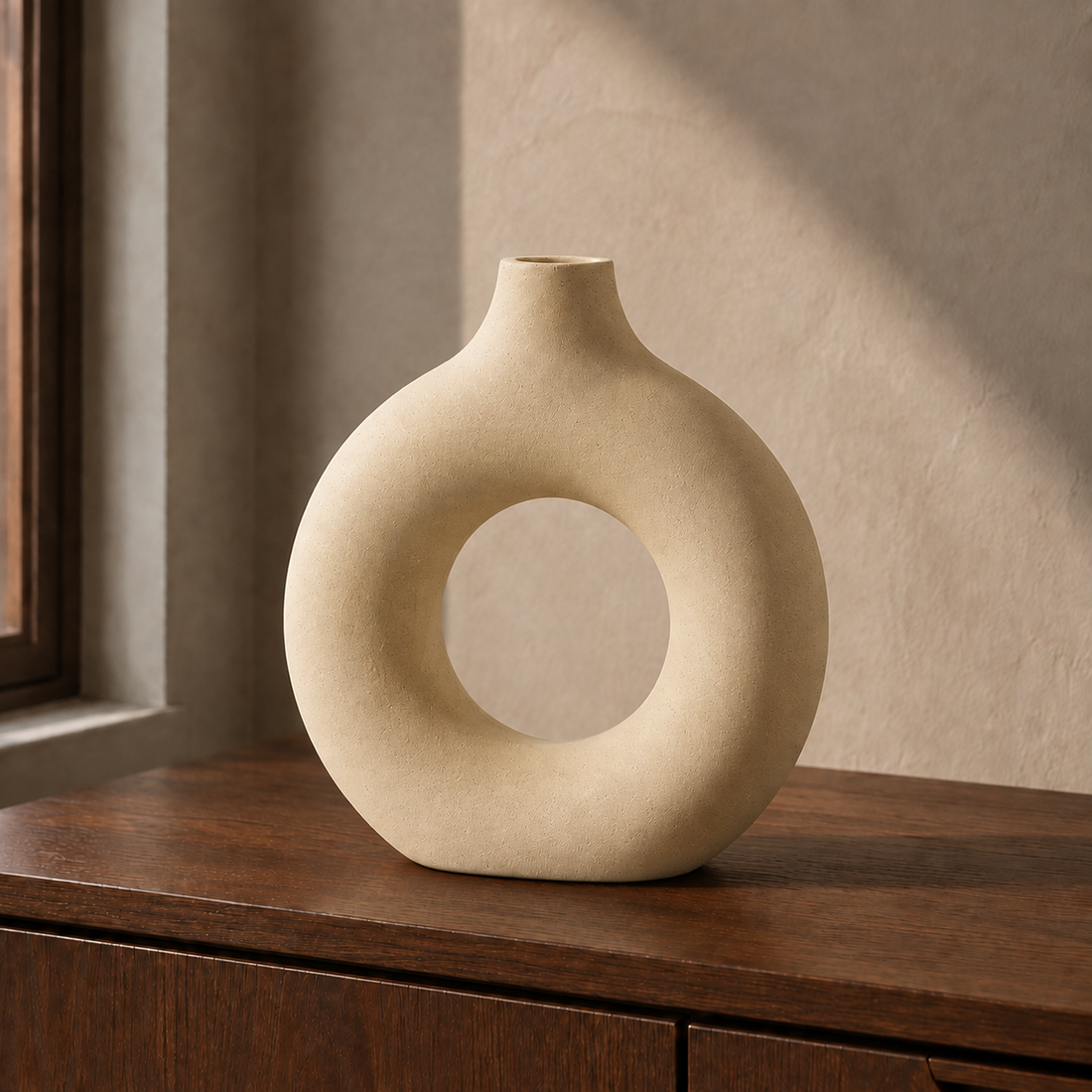 Greystone Sculptural Ring Vase - Beige