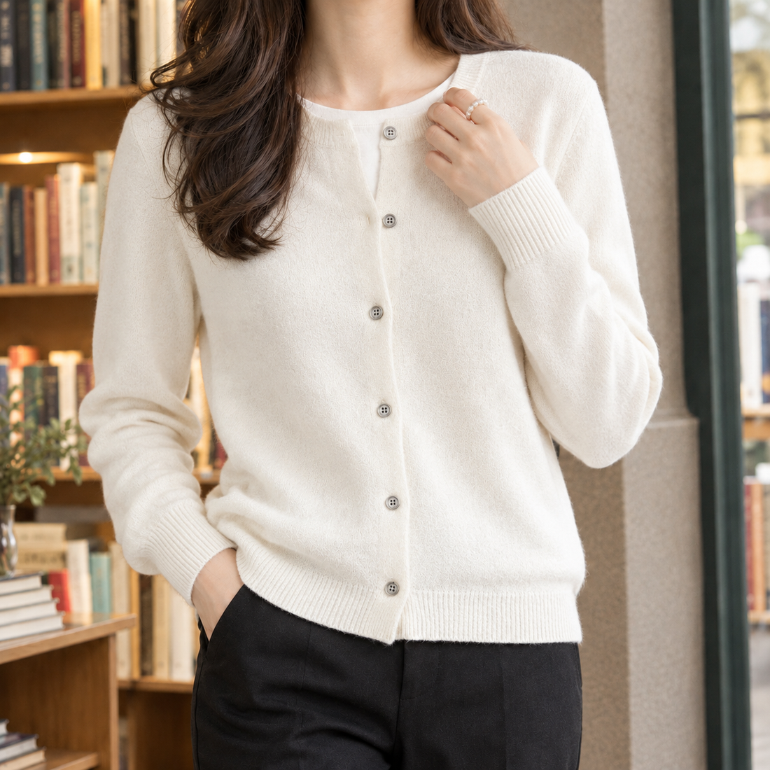 Jocasta-Jane Crewneck Cardigan - Milk White