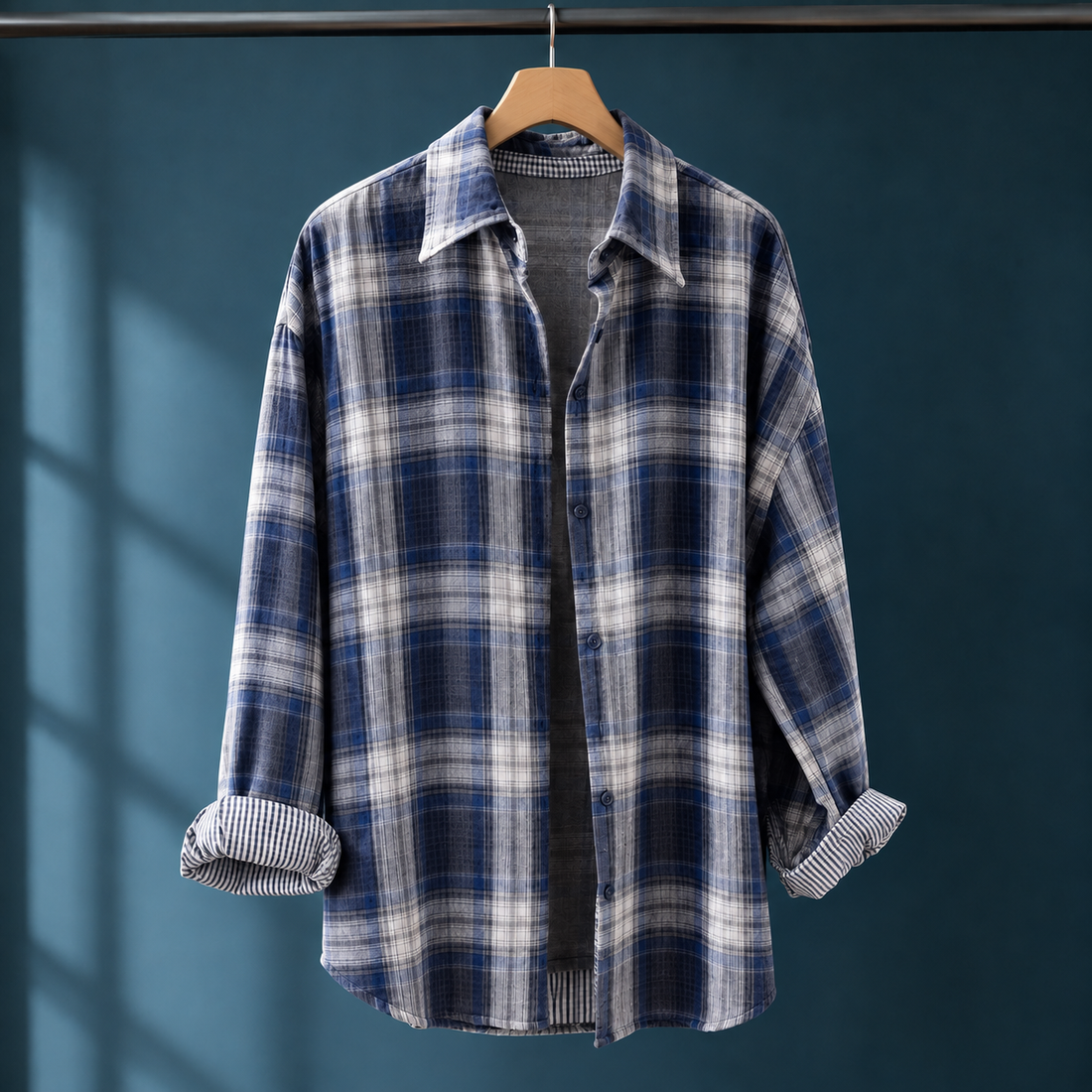 Dorian Relaxed Overshirt - Navy Blue Plaid