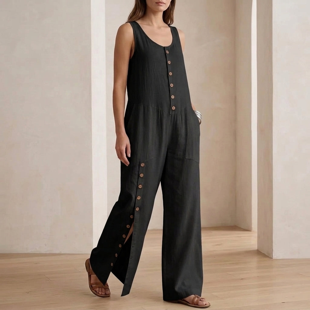 Orla Button Detail Jumpsuit - Black