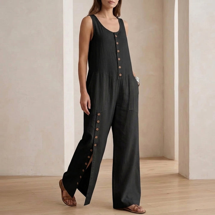 Orla Button Detail Jumpsuit - Black